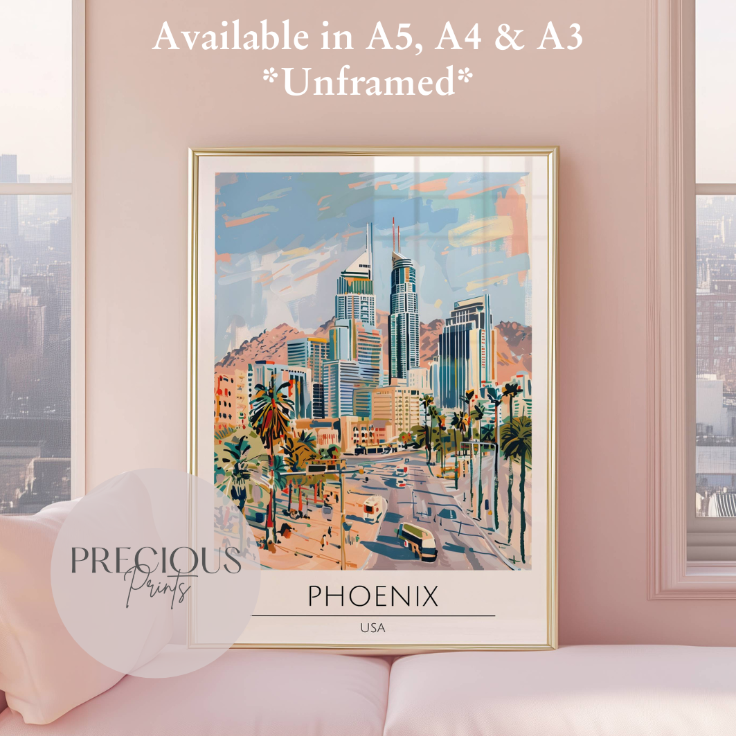USA, Phoenix Travel Print Poster / Vintage Wall Art / A5 A4 A3