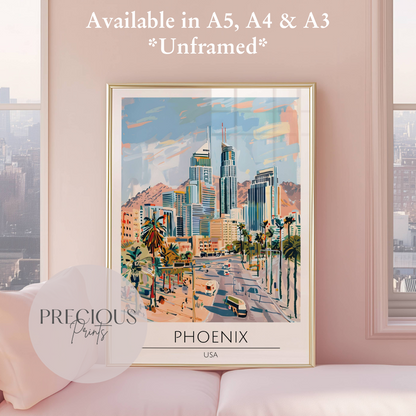 USA, Phoenix Travel Print Poster / Vintage Wall Art / A5 A4 A3