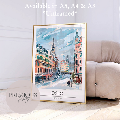 Norway - Oslo Travel Print Poster / Vintage Wall Art / A5 A4 A3