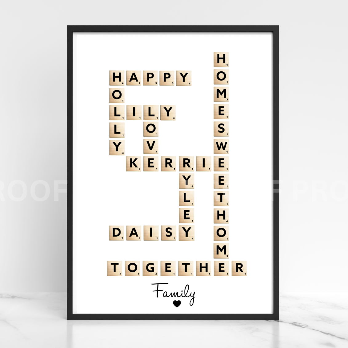 Personalised Scrabble Art Family Print Wedding Valentines Anniversary A4 A3 A5