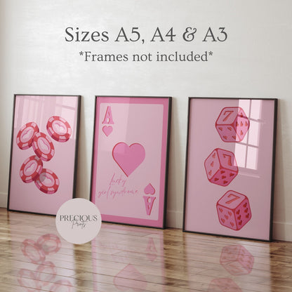 Set of 3 Lucky sevens / Dice / Poker Chip Print Modern Art A5 A4 A3 Preppy