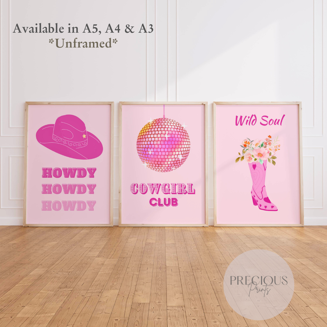 Set of 3 Cowgirl Preppy Poster / Trendy Glam Wall Print / Girls Bedroom