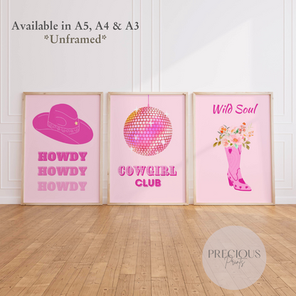 Set of 3 Cowgirl Preppy Poster / Trendy Glam Wall Print / Girls Bedroom