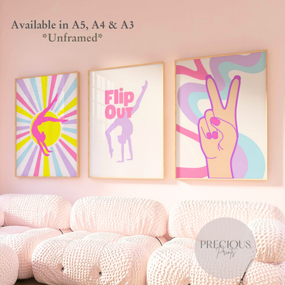 Set of 3 Gymnastics Preppy Poster / Trendy Glam Wall Print / Girls Bedroom