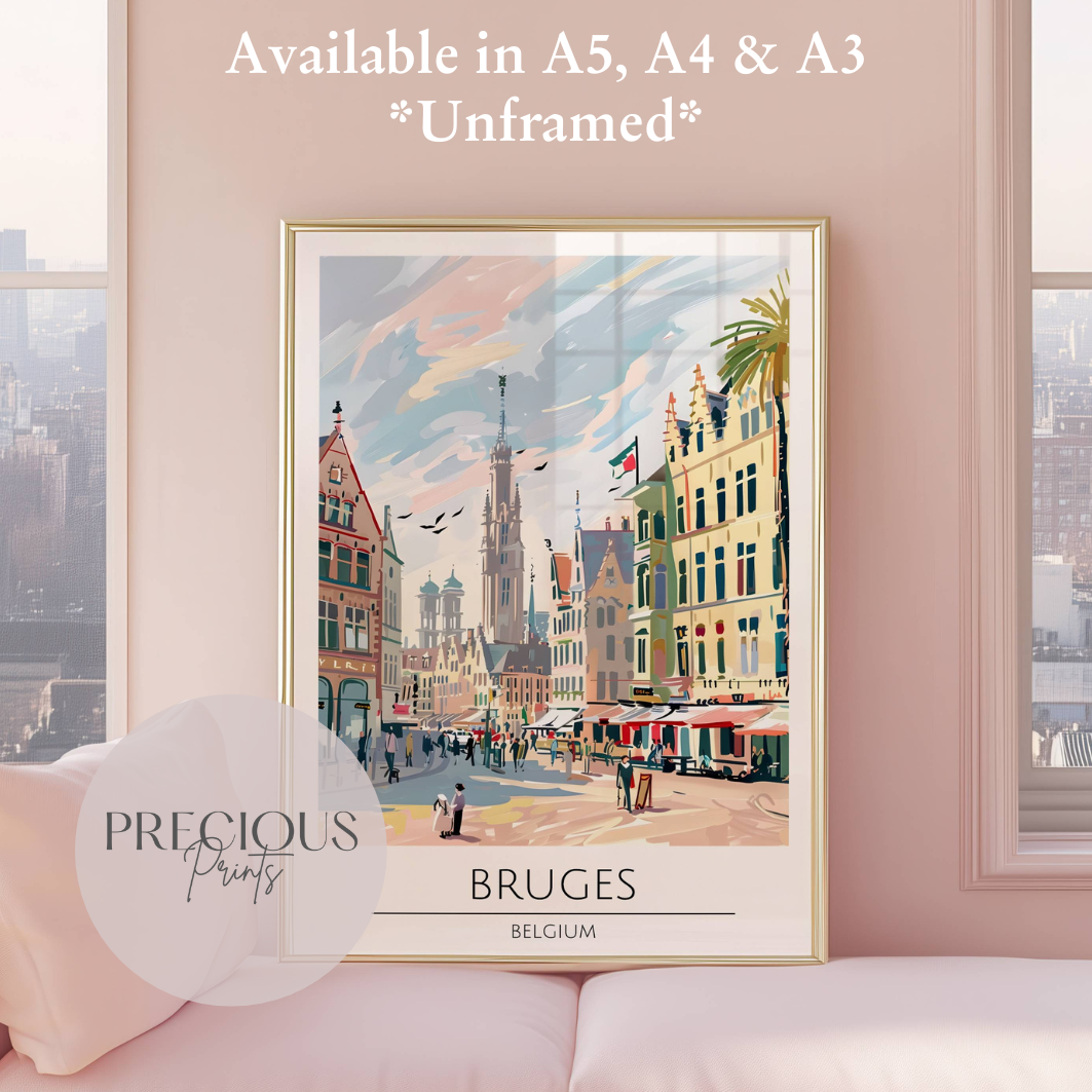 Belguim, Bruges Travel Print Poster / Vintage Wall Art / A5 A4 A3 / Unframed