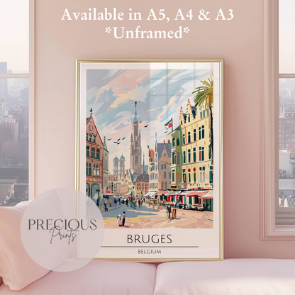 Belguim, Bruges Travel Print Poster / Vintage Wall Art / A5 A4 A3 / Unframed