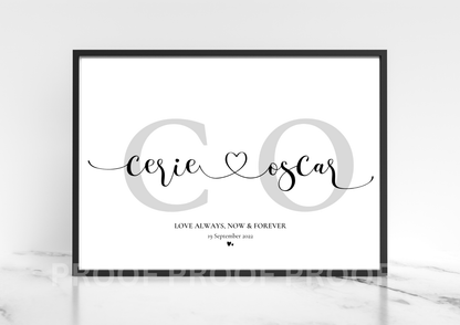 Personalised Valentine Anniversary Wedding Gift Art Print A5 A4 A3
