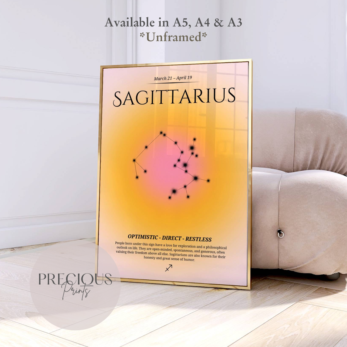 Sagittarius Zodiac Print / Preppy Trendy Wall Art Poster / A5 A4 A3 Unframed