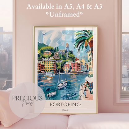 Portofino - Italy Travel Print Poster- Travel Poster - Vintage Wall Art