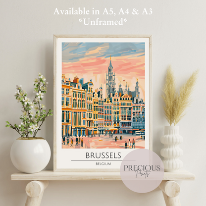 Belgium - Brussels Travel Print Poster / Vintage Wall Art / Giclee A5 A4 A3