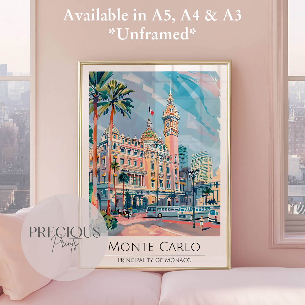 Monte Carlo - Principality of Monaco Travel Print Poster / Vintage Wall Art