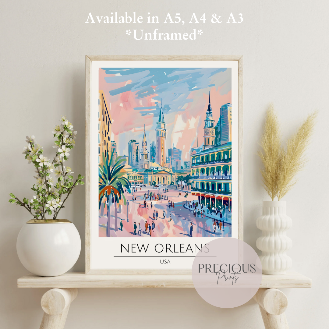 USA, New Orleans Travel Print Poster / Vintage Wall Art / A5 A4 A3