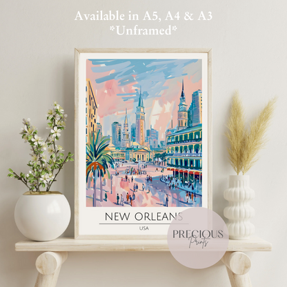 USA, New Orleans Travel Print Poster / Vintage Wall Art / A5 A4 A3