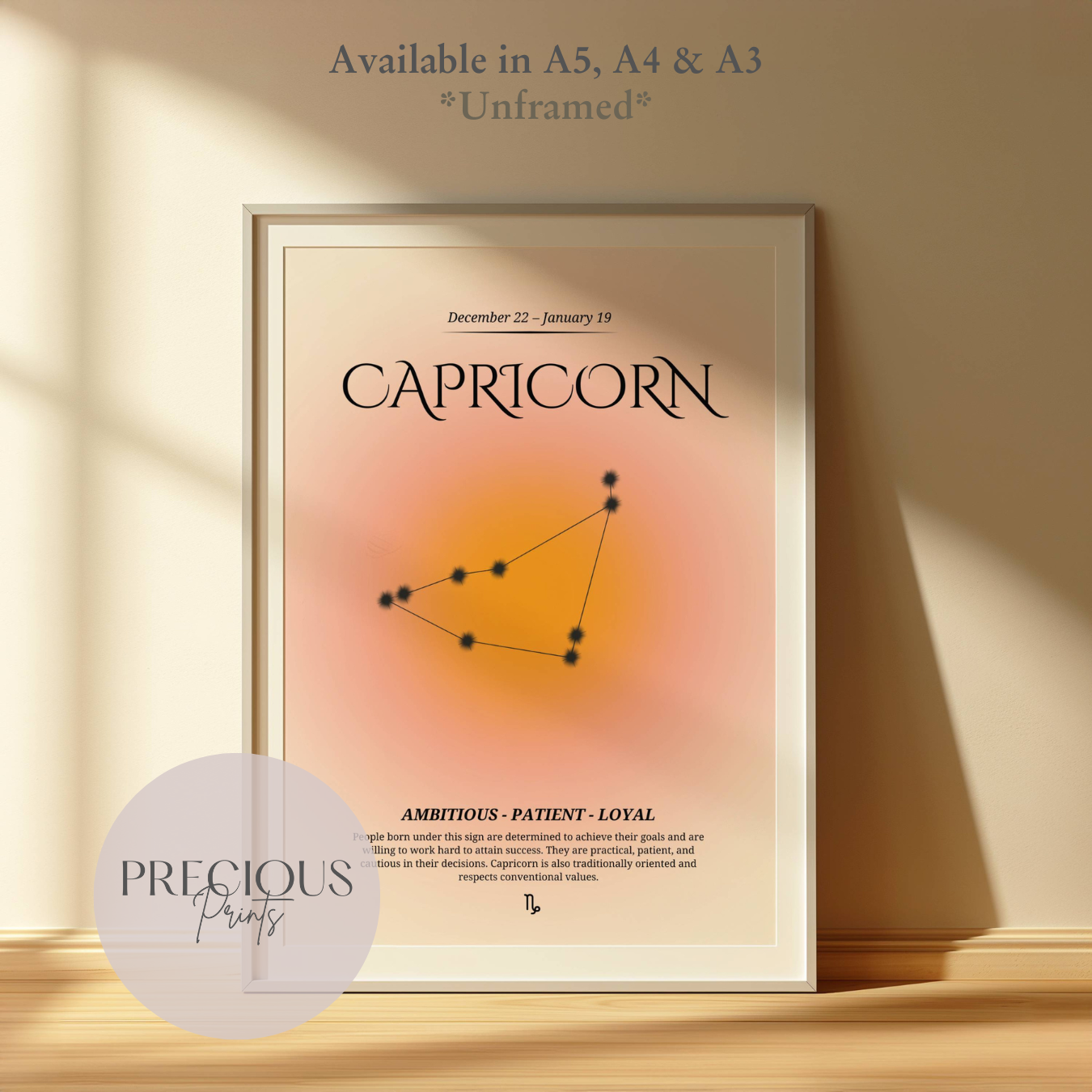 Capricorn Zodiac Print / Preppy Trendy Wall Art Poster / A5 A4 A3 Unframed Pink