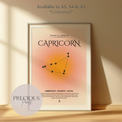 Capricorn Zodiac Print / Preppy Trendy Wall Art Poster / A5 A4 A3 Unframed Pink