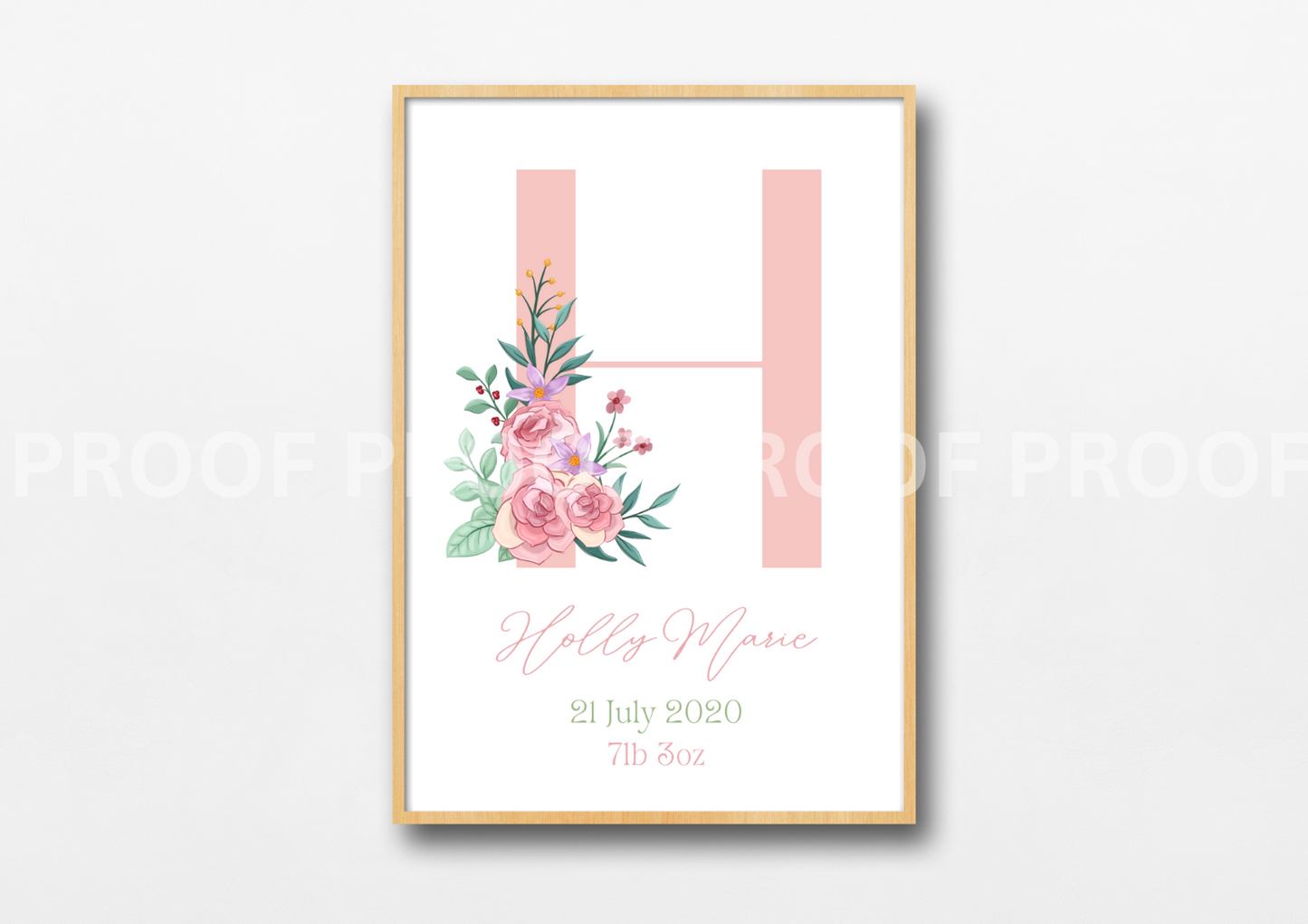 Childrens Personalised Print New baby Nursery Elegant Floral A5 A4 A3