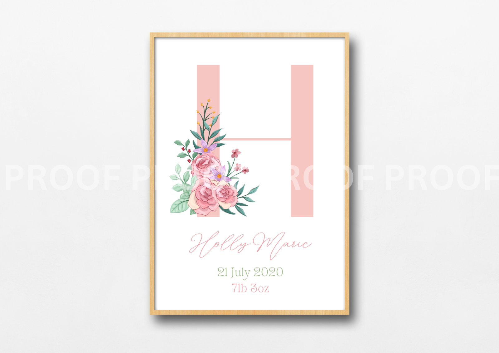 Childrens Personalised Print New baby Nursery Elegant Floral A5 A4 A3