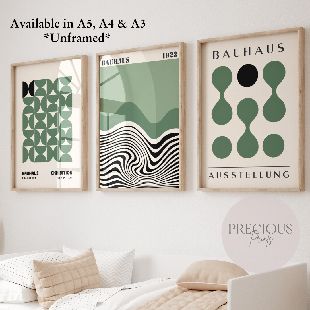 Set of 3 Bauhaus Prints A5 A4 A3 Art Exhibition Sage Green Poster
