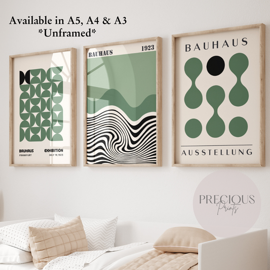 Set of 3 Bauhaus Prints A5 A4 A3 Art Exhibition Sage Green Poster