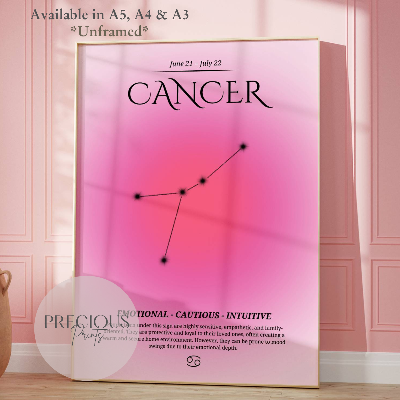 Cancer Zodiac Print / Preppy Trendy Wall Art Poster / A5 A4 A3 Unframed