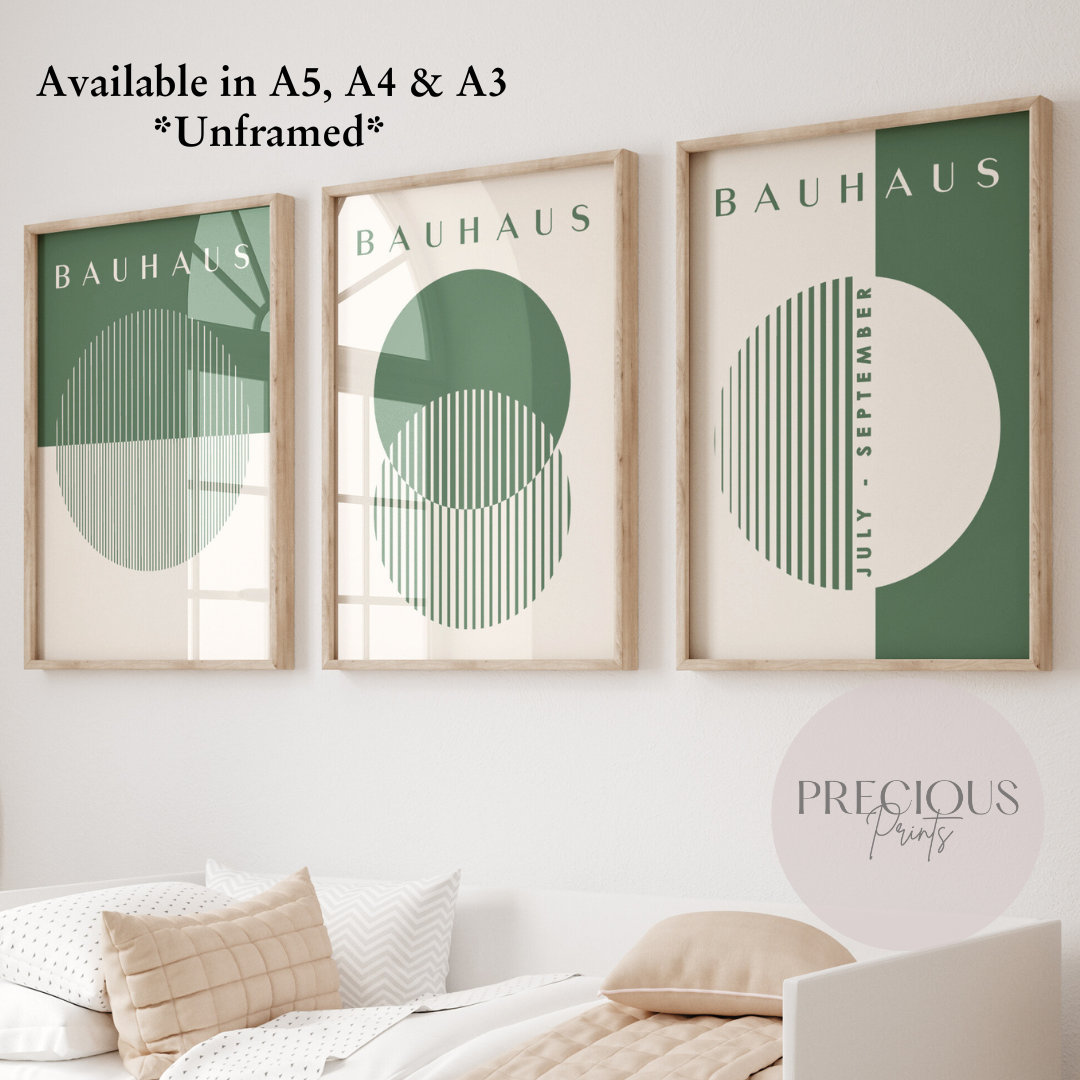 Set of 3 Bauhaus Prints A5 A4 A3 Art Exhibition Sage Green Poster