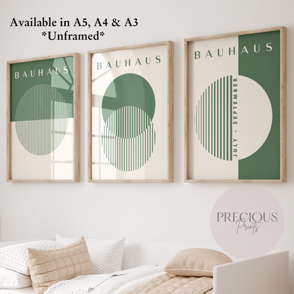 Set of 3 Bauhaus Prints A5 A4 A3 Art Exhibition Sage Green Poster