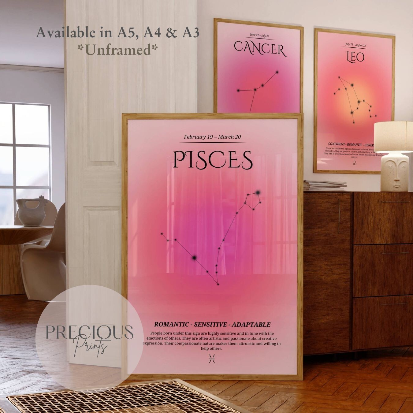 Pisces Zodiac Print / Preppy Trendy Wall Art Poster / A5 A4 A3 Unframed