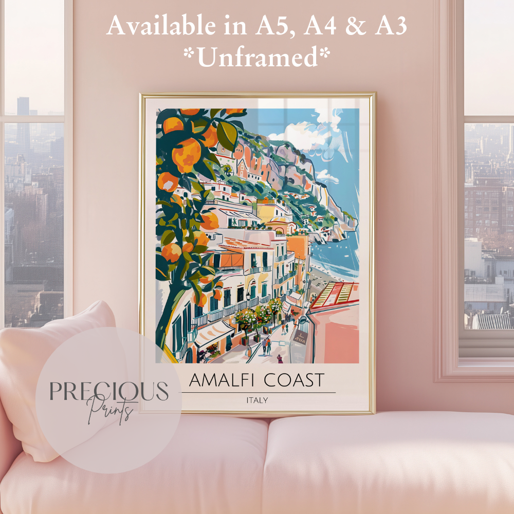 Amalfi Coast - Italy Print Poster- Travel Poster - Vintage Wall Art