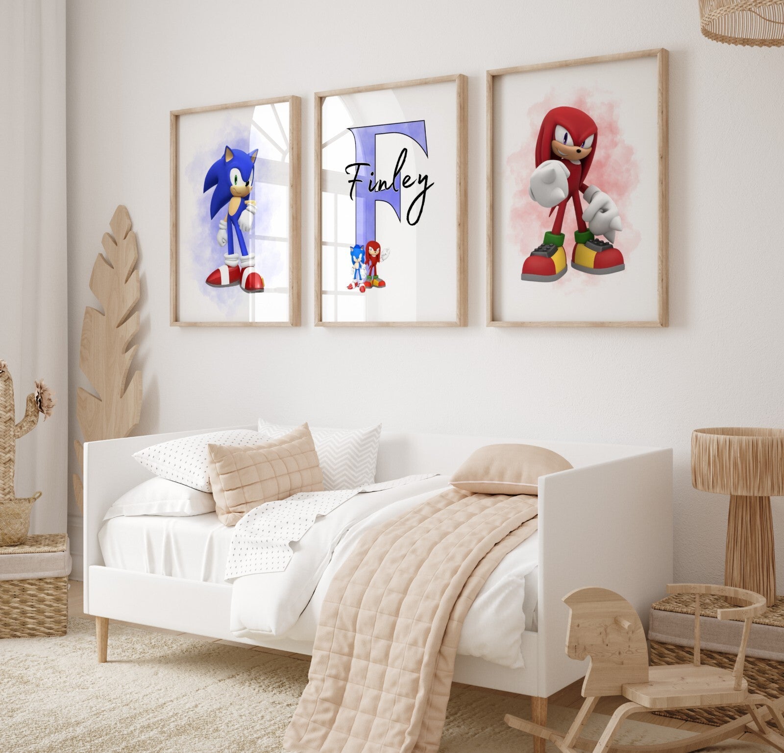 Set of 3 Childrens Personalised Sonic and Knuckles Bedroom Print / A5 A4 A3