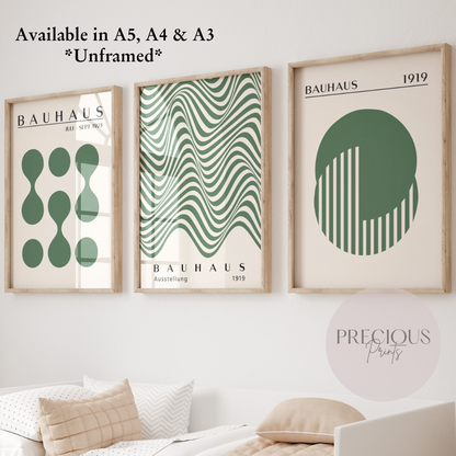 Set of 3 Bauhaus Prints A5 A4 A3 Art Exhibition Sage Green Poster