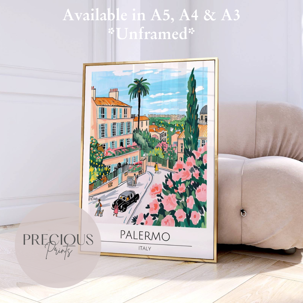 Italy - Palermo Travel Print Poster / Vintage Wall Art / Giclee A5 A4 A3