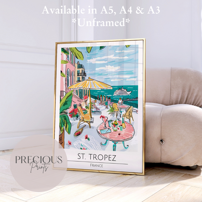 France - St. Tropez Tavel Print Poster- Travel Poster - Vintage Wall Art