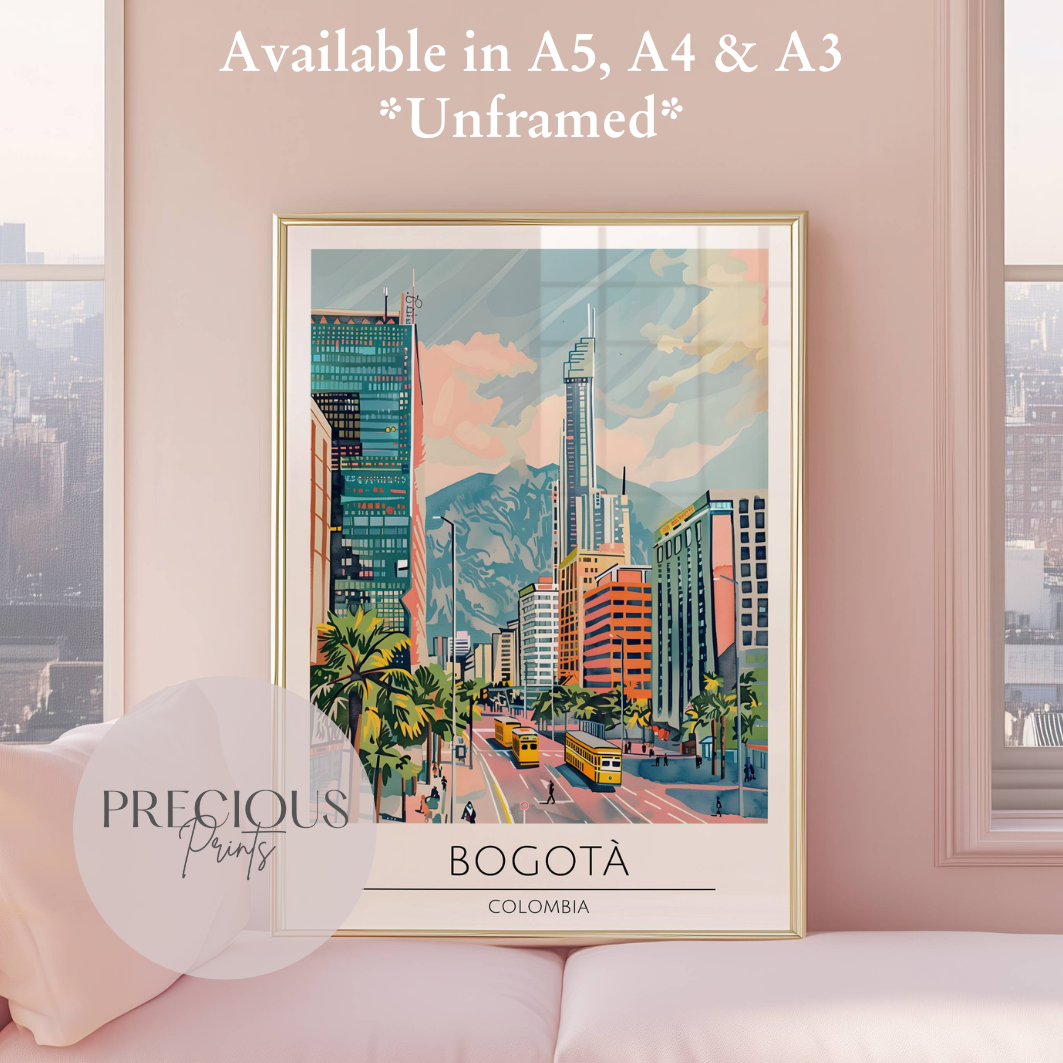 Colombia, Bogota Travel Print Poster / Vintage Wall Art / A5 A4 A3 / Unframed