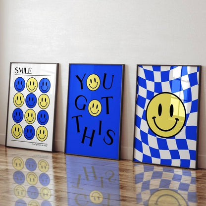Set of 3 Blue Smiley Prints