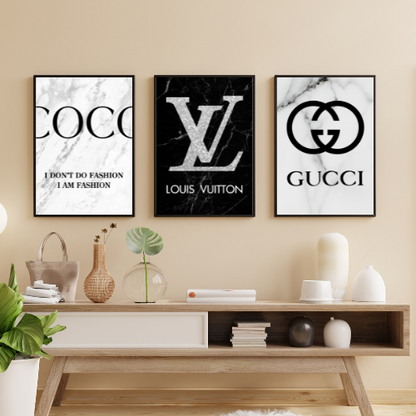 Set of 3 Fashion Designer Prints Gucci Louis Vuitton Coco Chanel  A5 A4 A3