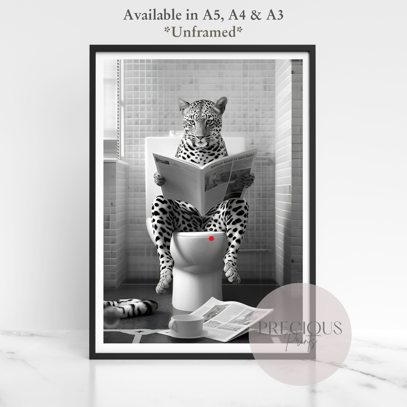 Cheetah on Toilet Funny Animal Print / Bathroom Humour / Funny Wall Art Print