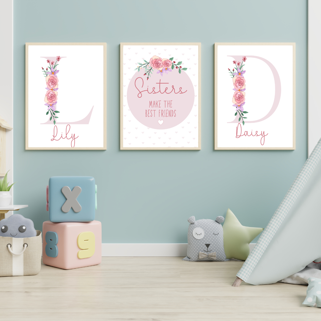 Sisters Make the Best Friends Personalised Floral  bedroom Print / A5 A4 A3