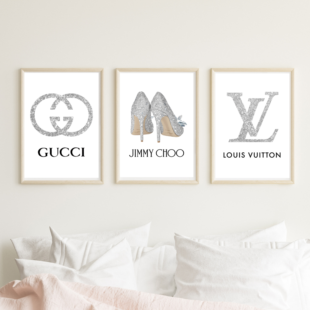 Set of 3 Fashion Designer Prints Gucci Louis Vuitton Jimmy Choo  A5 A4 A3