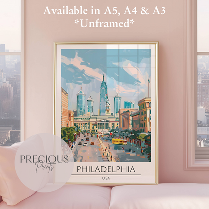 USA, Philadelphia Travel Print Poster / Vintage Wall Art / A5 A4 A3