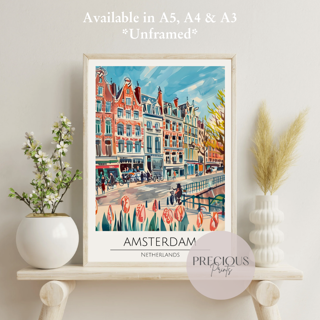 Amsterdam - Netherlands Print Poster- Travel Poster - Vintage Wall Art