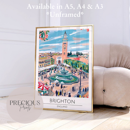 UK, England Brighton Travel Print Poster / Vintage Wall Art / A5 A4 A3