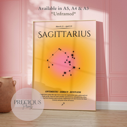 Sagittarius Zodiac Print / Preppy Trendy Wall Art Poster / A5 A4 A3 Unframed