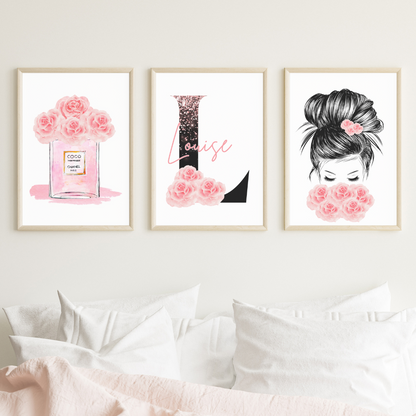 Teenage Glam Wall Art Fashion Personalised Print Set of 3 A5 A4 A3 Preppy