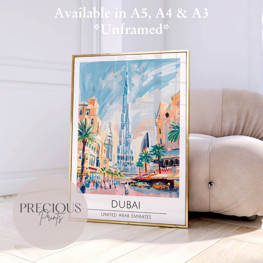 United Arab Emirates - Dubai Travel Print Poster / Vintage Wall Art / A5 A4 A3
