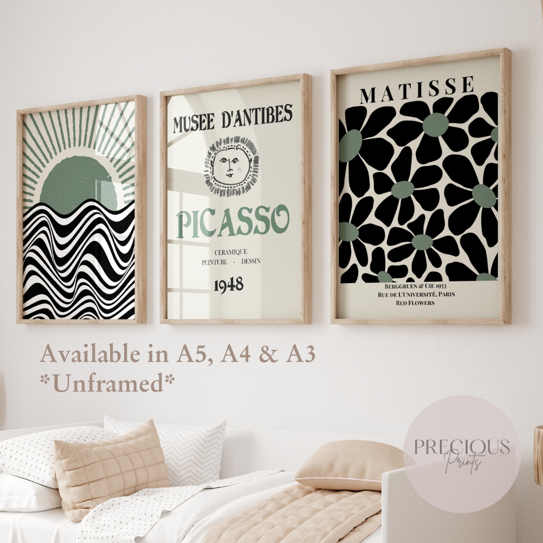 Set of 3 Bauhaus Matisse Picasso Prints A5 A4 A3 Art Exhibition Sage Green