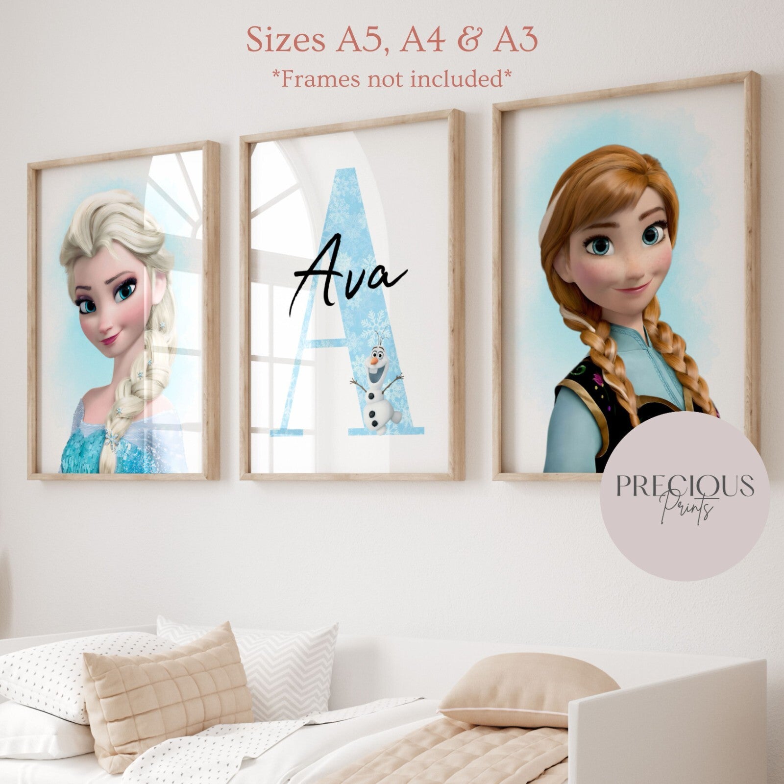 Set of 3 Personalised bedroom Print / Elsa & Anna Frozen A5 A4 A3 Unframed