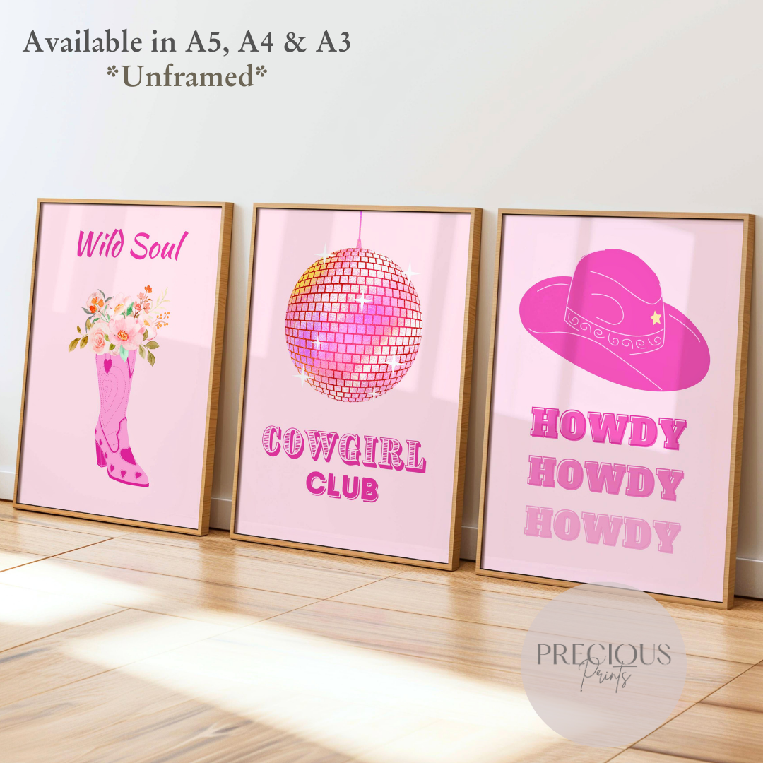 Set of 3 Cowgirl Preppy Poster / Trendy Glam Wall Print / Girls Bedroom