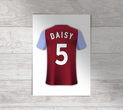 Aston Villa Football Shirt Poster | Personalised | Wall Art Print | | A5 A4 A3