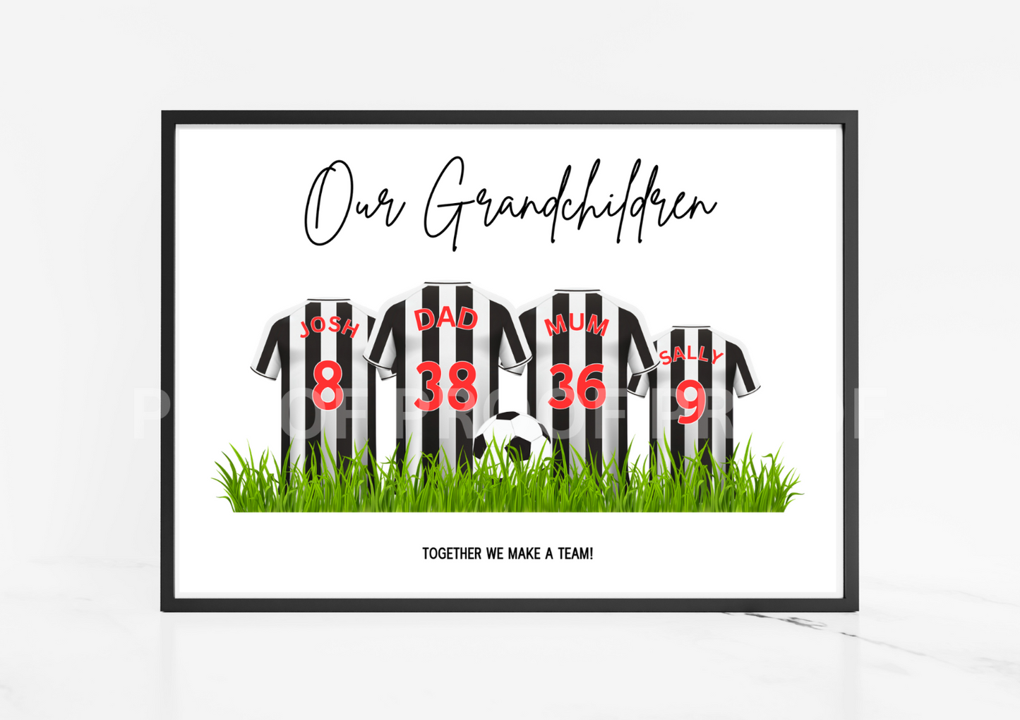 Personalised Football Family Print / Newcastle United Family Print A5 A4 A3