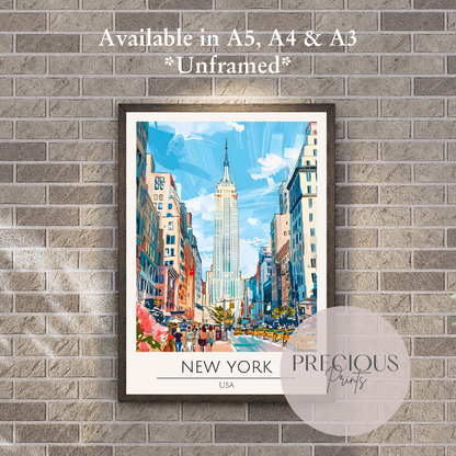New York Print Poster- USA Travel Poster - Vintage Wall Art - Free Delivery